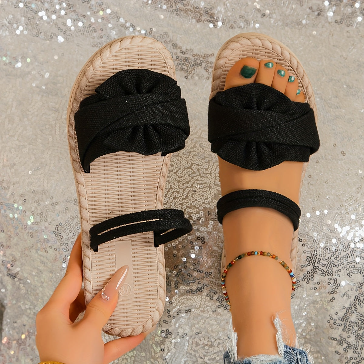 Women's Beige Slide Sandals Lightweight EVA Open Toe Casual Summer