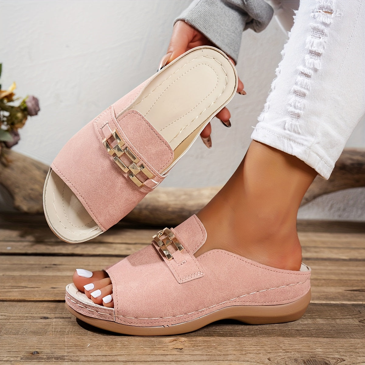 Women's Slip-On Sandals Open Toe Flat Heel Casual Summer Shoes