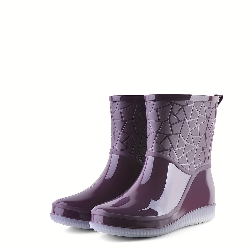 Women's Rain Boots PVC Waterproof Slip-On Ankle Flat Heel Casual Solid Color