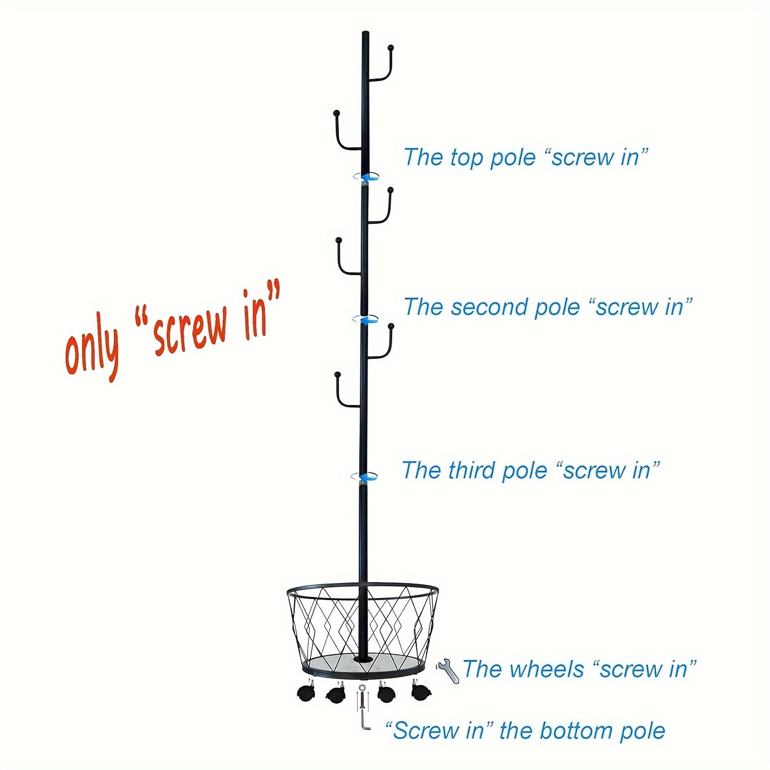 Golden Metal Freestanding Coat Rack with Umbrella Holder and 6 Shelves for Entryway and Living Room