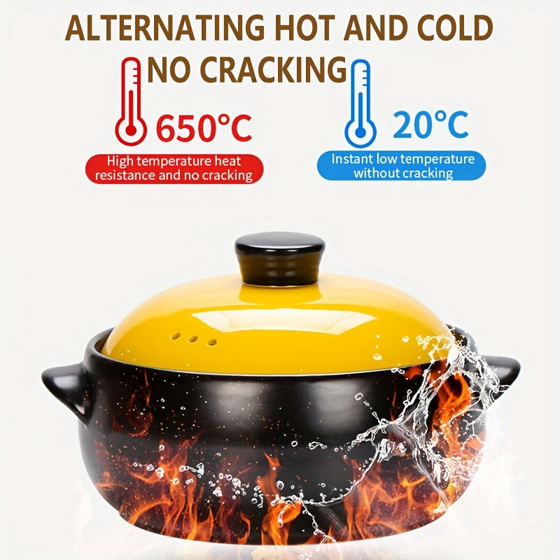 Green Ceramic Round Pot with Lid Microwave Safe High-Temperature Resistant Non-Stick for Soup Stew