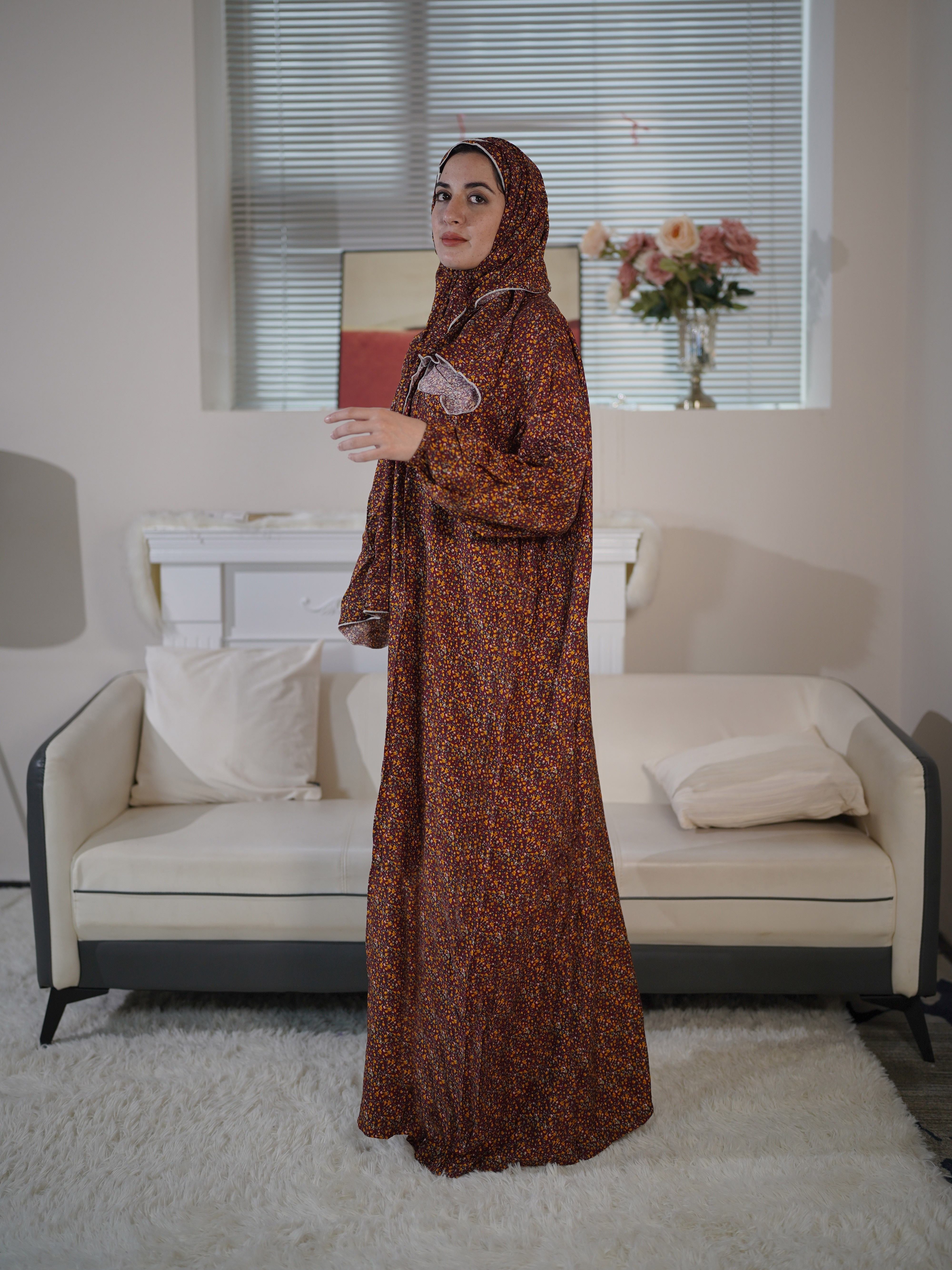Plus Size Modest Dress Long Sleeve Casual Loose Dress with Hijab