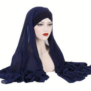 Ayollar uchun Chiffon Instant Hijab bir hil rangda, ostki qopqog' bilan va nafas oladigan elastik peshona bandi bilan quyoshdan himoyalanish uchun