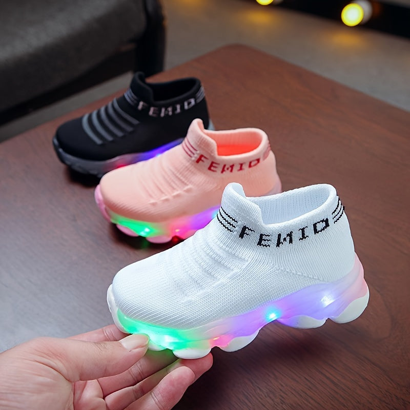 Kids' Slip-On Sneakers for Boys and Girls with LED Lights Dual-Tone Gradient Rubber Sole