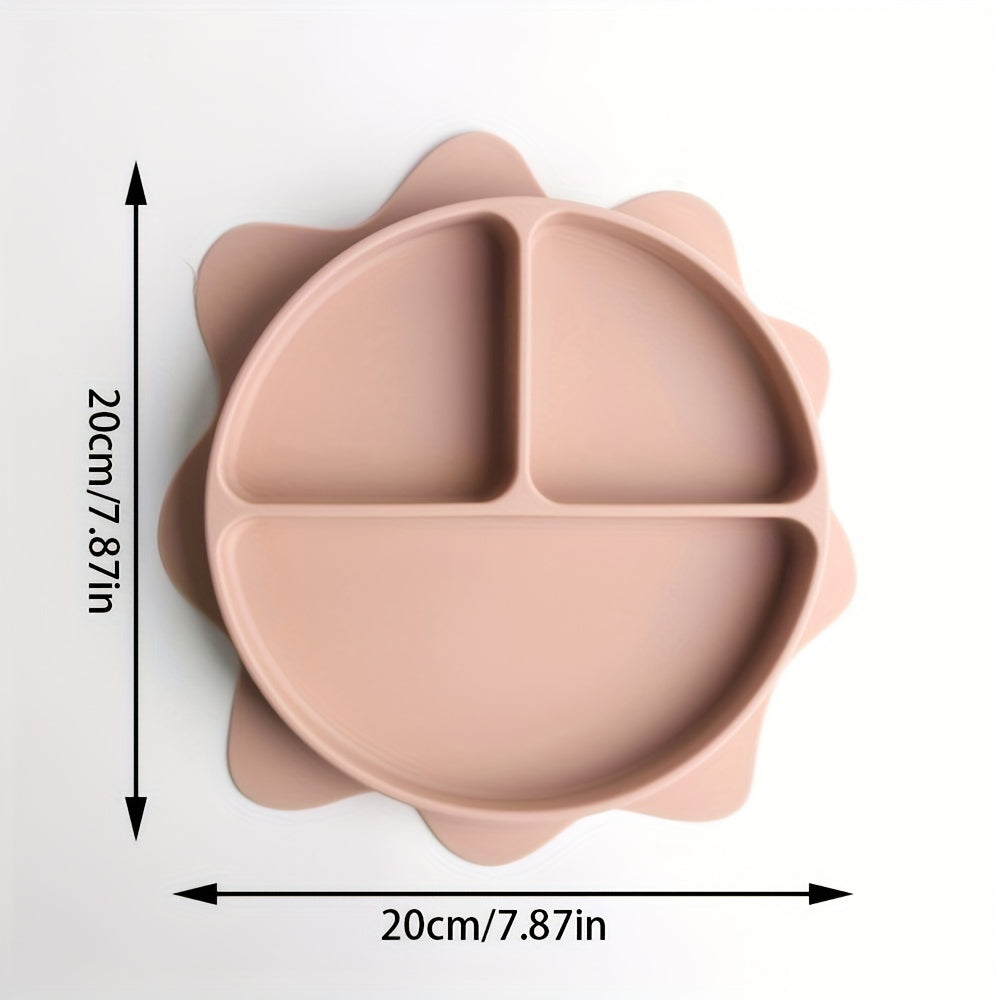 Baby Food Plate Silicone Divided Dinner Plate for Kids Vibrant Sun Cartoon Design