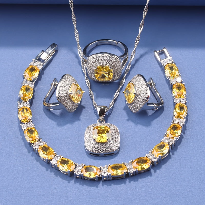 French-Inspired Holiday Jewelry Set Square Earrings Ring Necklace Pendant Bracelet Christmas Gift