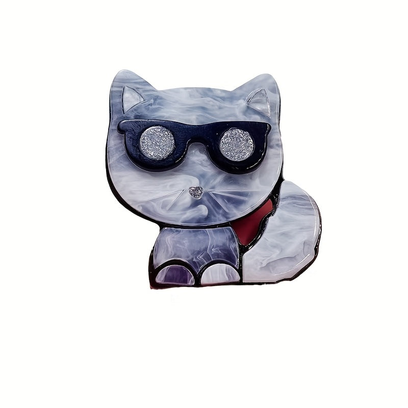 Animal Brooch Pin for Women and Girls with Glasses Stylish Cartoon Cat Accessory