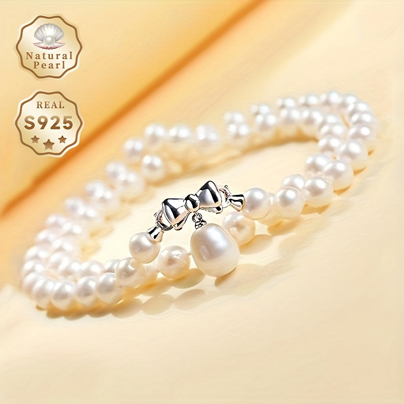 MUFAN Элегантное ожерелье из натуральных пресноводных жемчужин 7-8 мм для женщин, камень месяца июня, застежка S925 из серебра, подходит для повседневной носки и особых случаев - в комплекте подарочная коробка, без покрытия