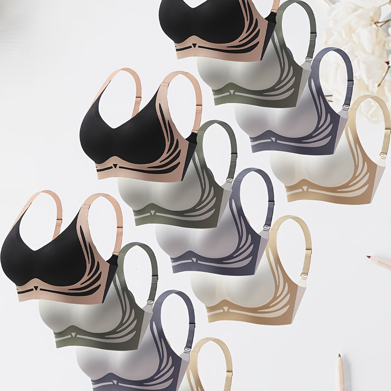 Ayollar uchun Push Up Bra, belgilash qilmaydigan, yumshoq, nafas oladigan, engil, ko'p rangli sport topi