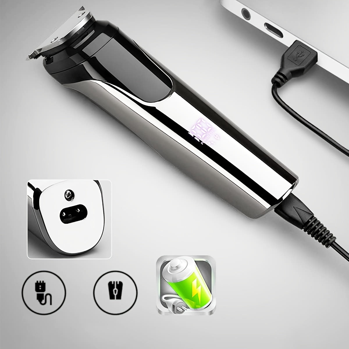 Мужской универсальный набор для ухода с беспроводным триммером для бороды, перезаряжаемым через USB и LED-дисплеем