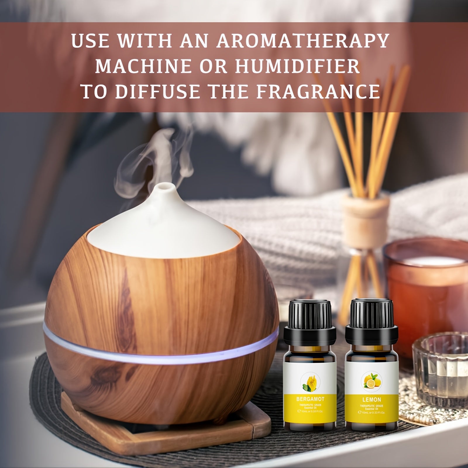 Aromatherapy Essential Oils Set Bergamot Grapefruit Lemon for Diffusers Humidifiers Car Use Under 1L
