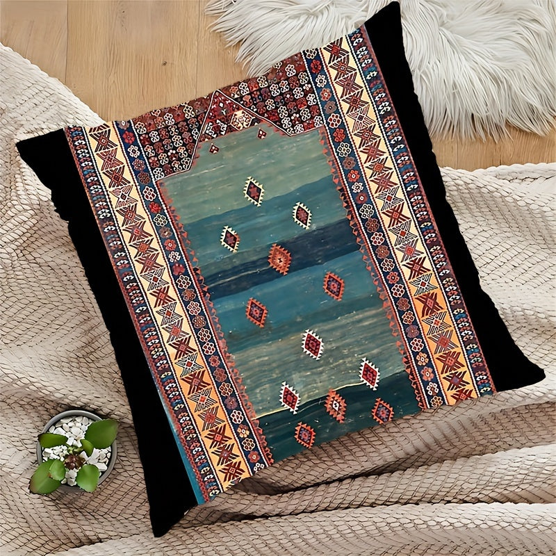 Polyester Throw Blanket 45.72x45.72 cm with Plush Texture and Turkish Kilim Design