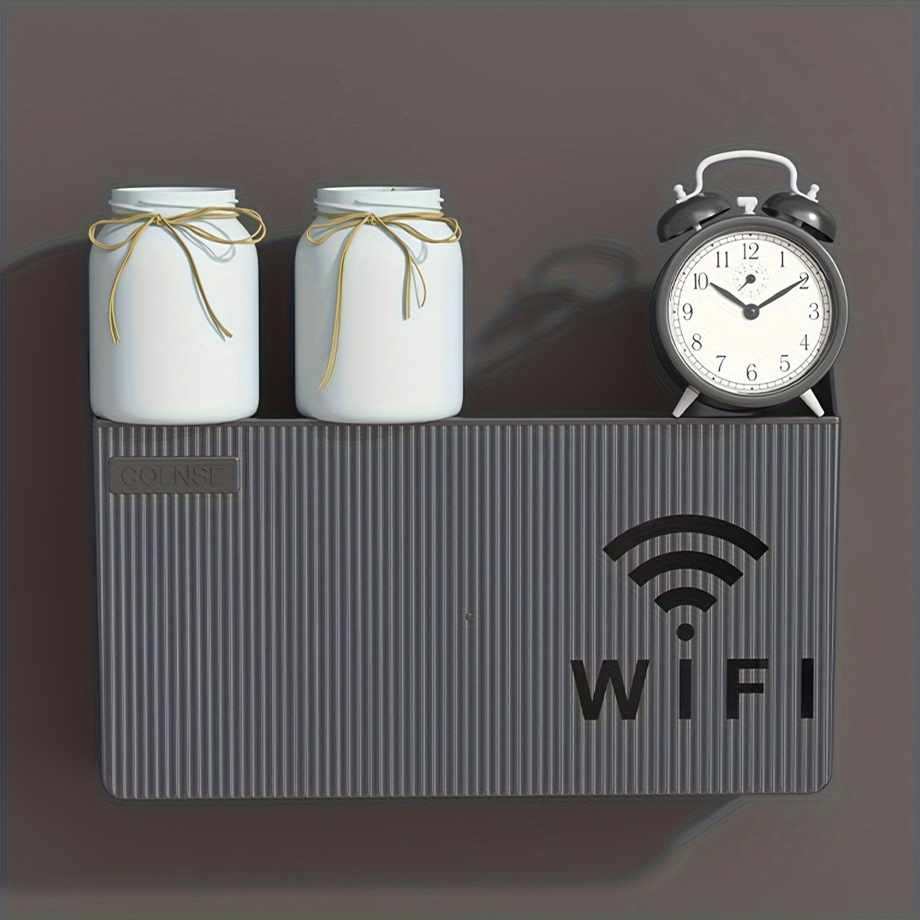 Estante de almacenamiento para pared sin taladro para router y caja de TV con ganchos útiles