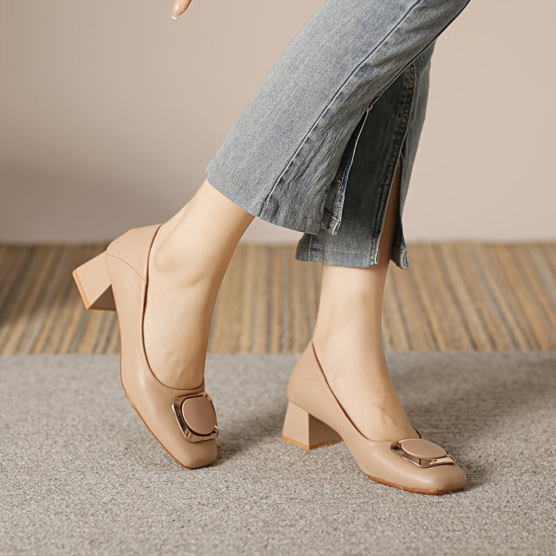 Women's Sequin Embellished Square Toe Slip-On Pumps, All-Season Block Heel