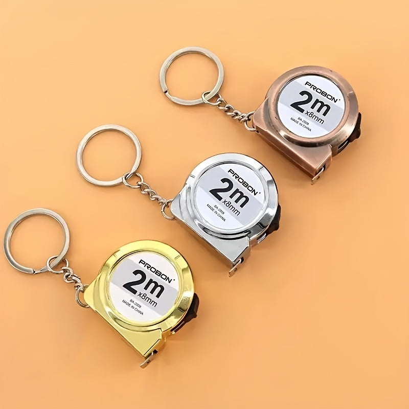 Steel Keychain Tape Measure 2 Meters Compact Portable Car Accessory