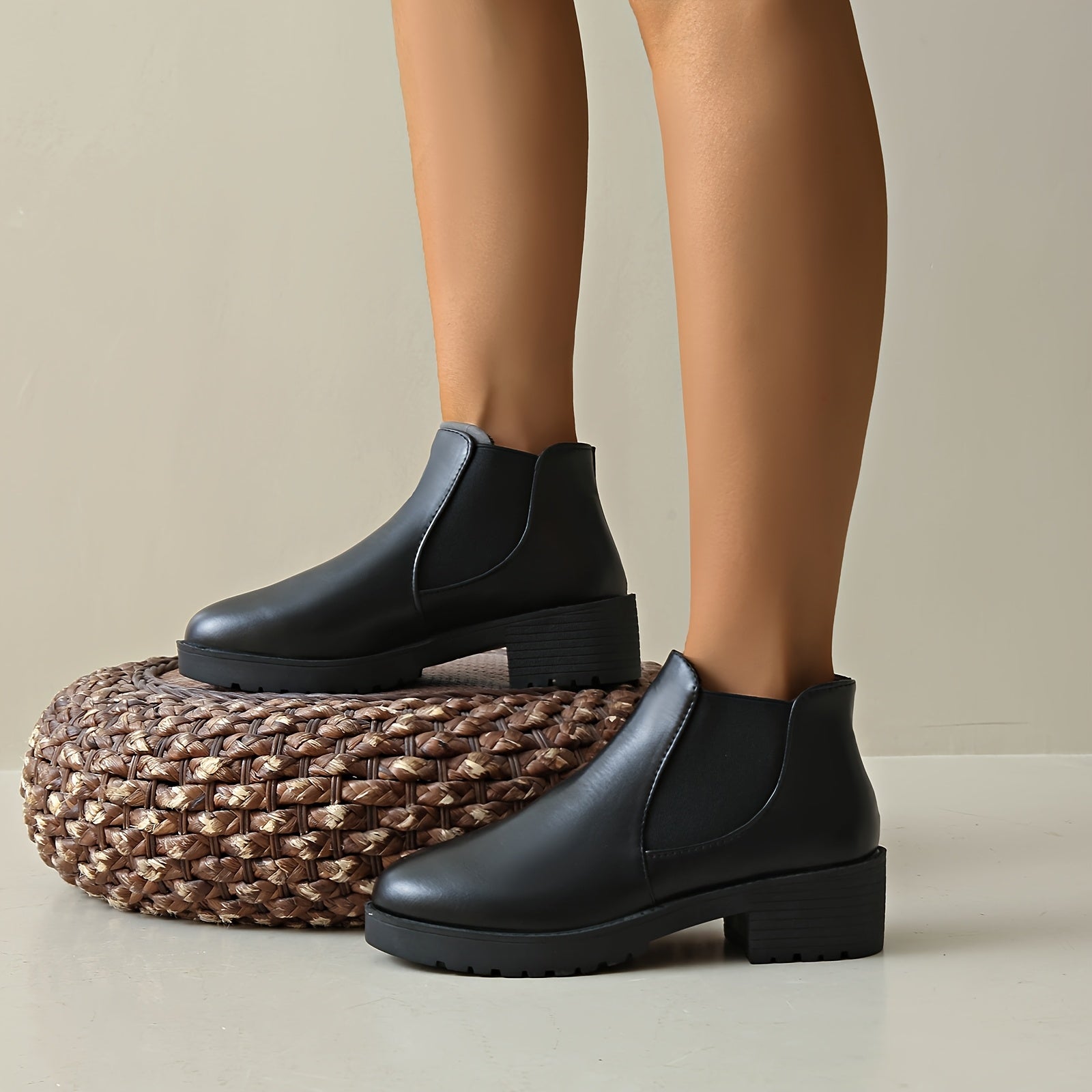 Women's Leather Classic Boots All-Season Chunky Low Heel Ankle Booties Size 36-42