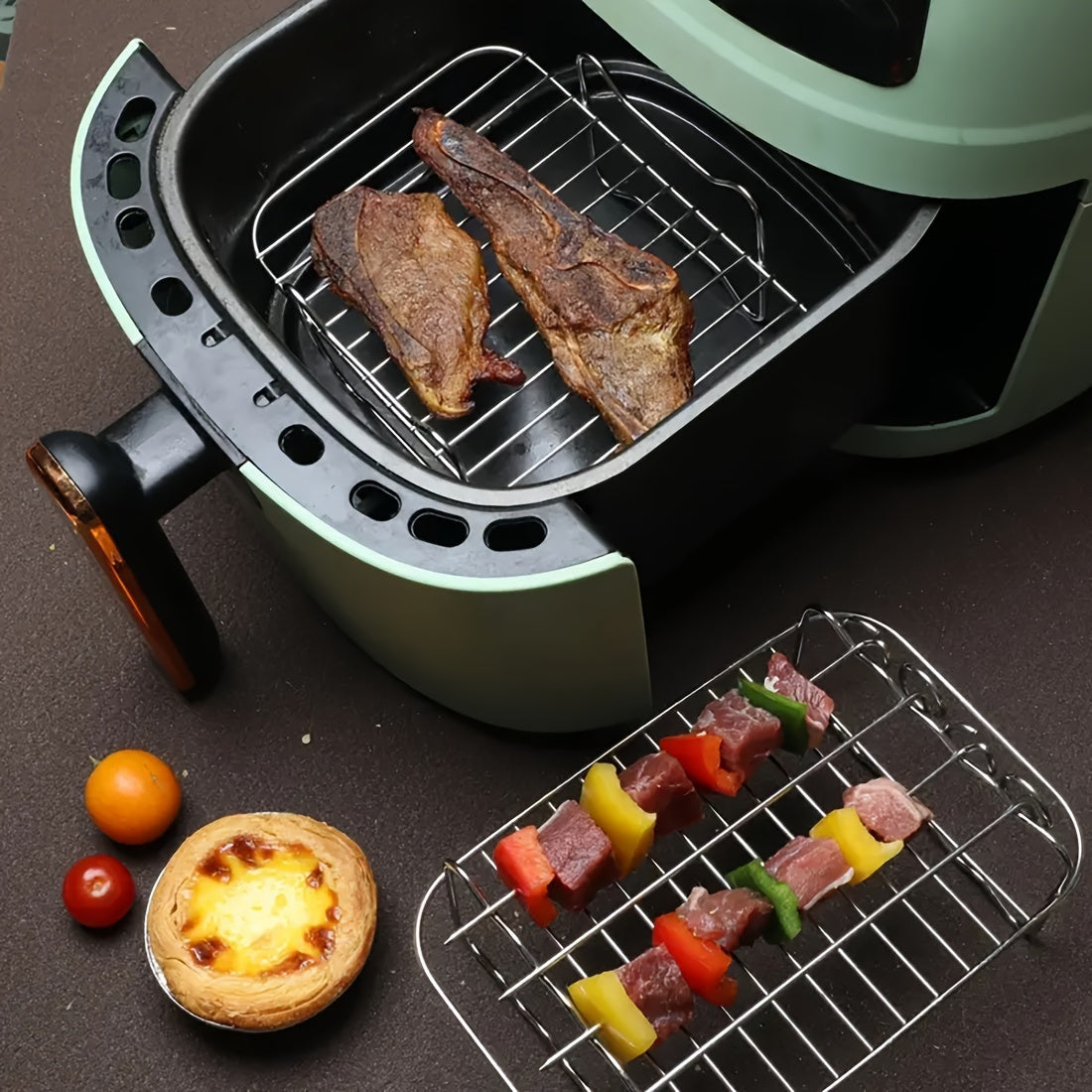 Set of 3 Stackable Stainless Steel Dehydrator Racks with 4 Baking Sticks for Air Fryer, Steaming, Baking, and Cooling