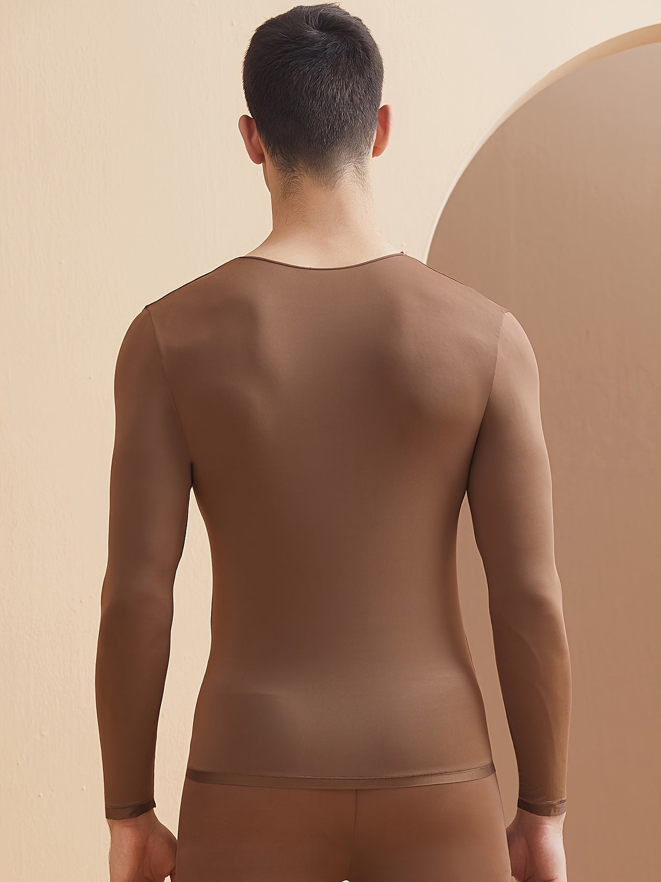 Men's Thermal Top Slim Fit Seamless Knit High Stretch Crew Neck for Fall Winter