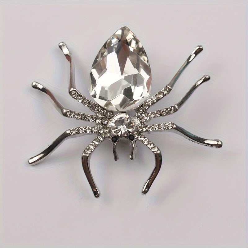 Vintage Spider Brooch Pin with Rhinestone Crystal and Irregular Shape