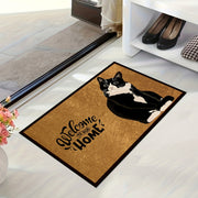 Black and White Cat Welcome Doormat Polyester Non-Slip Entry Rug