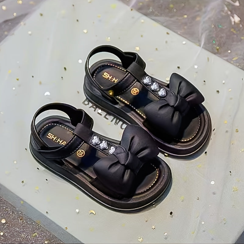 Girls Summer Sandals with Bow Accent Breathable PVC for Outdoor and Casual Wear in Black and Pink