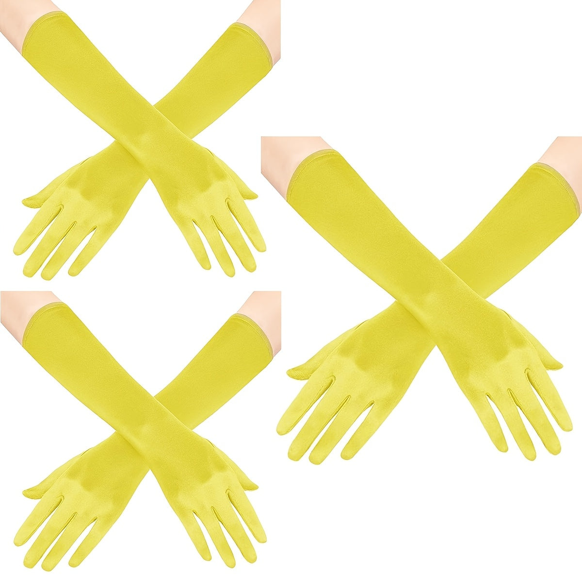 Ayollar uchun satindan tayyorlangan uzun opera qo'llari, 3 ta, vintage, tirsak uzunligi, kechki kiyim va to'y uchun