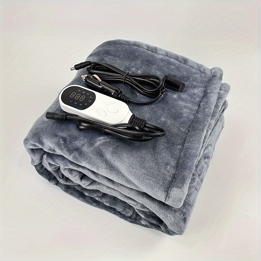 Gray Car Electric Blanket 30W Heated Throw Soft Warm Synthetic Fiber