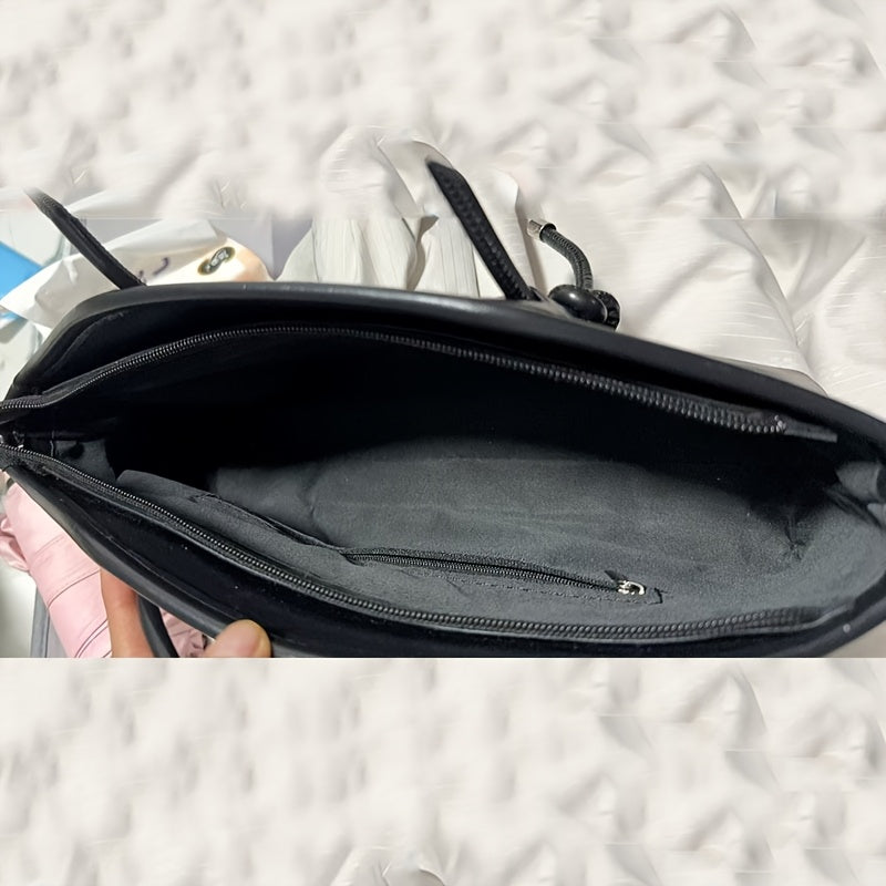 Women's Black Faux Leather Shoulder Bag with Hard Bottom and Large Capacity
