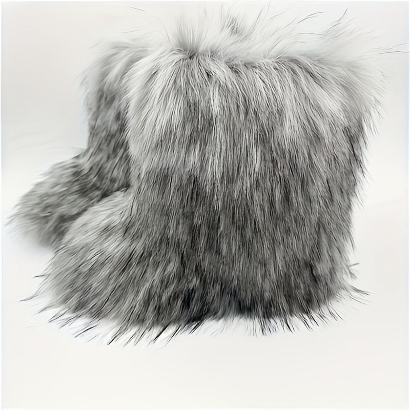 Женские зимние сапоги из искусственного меха до середины икры, плоская подошва, высокие, на шнуровке, теплые, с круглым носком