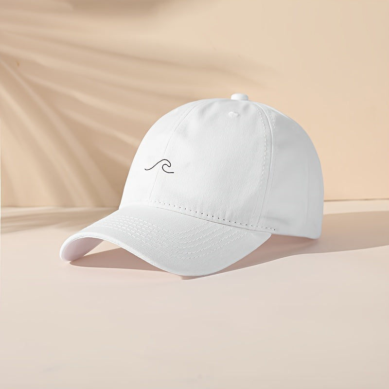 Men's Black Adjustable Polyester Baseball Cap with Wave Design for Outdoor Sports and Casual Wear