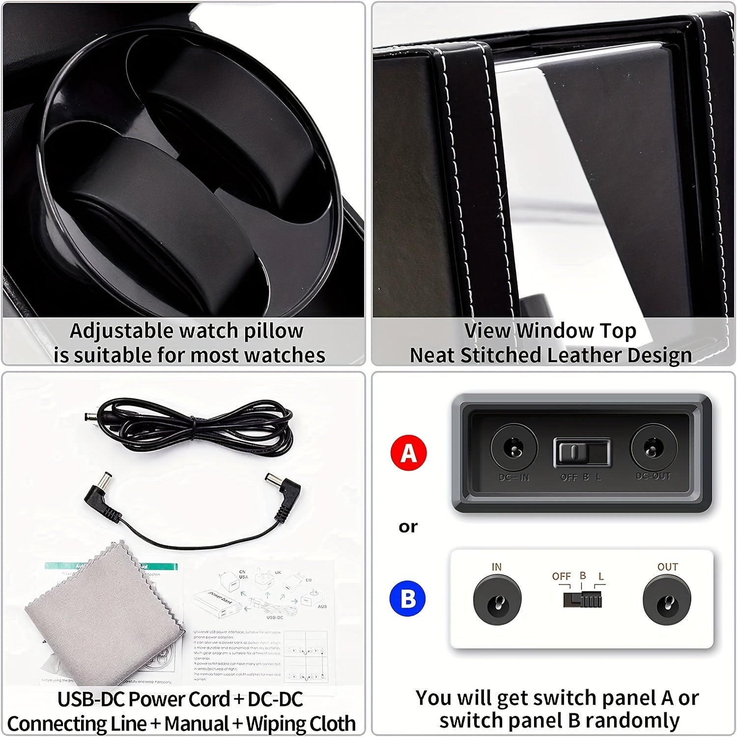 Erkaklar va ayollar uchun qora PU karbon tolali soat o'rash qutisi, bitta yoki ikkita joy bilan