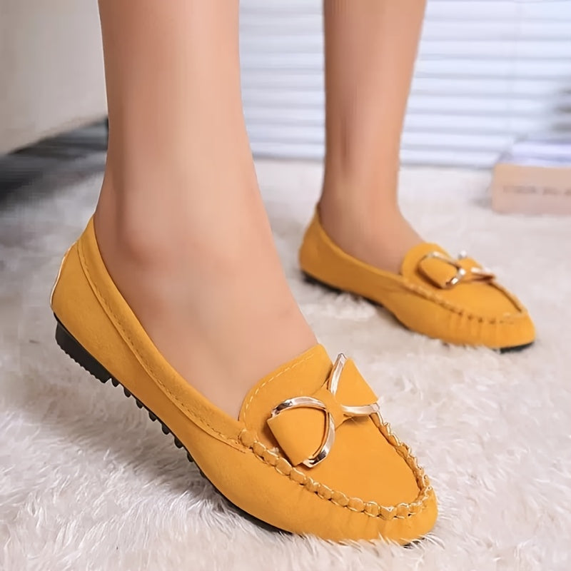 Women's Leather Flat Loafers with Bow Casual Dress Driving Shoes