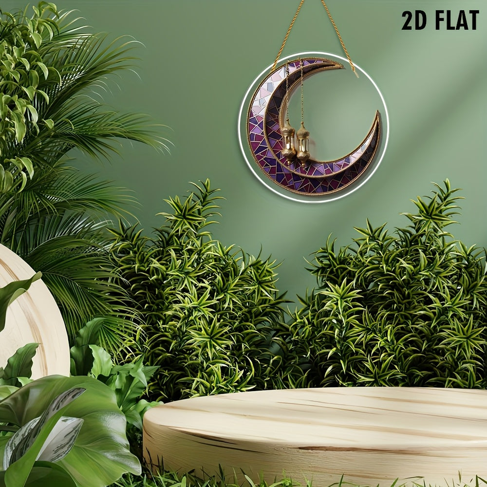 1ta akrilik yarim oy chiroqlari osilgan bezak, binafsha va oltin, romantik yotoq xona dekoratsiyasi