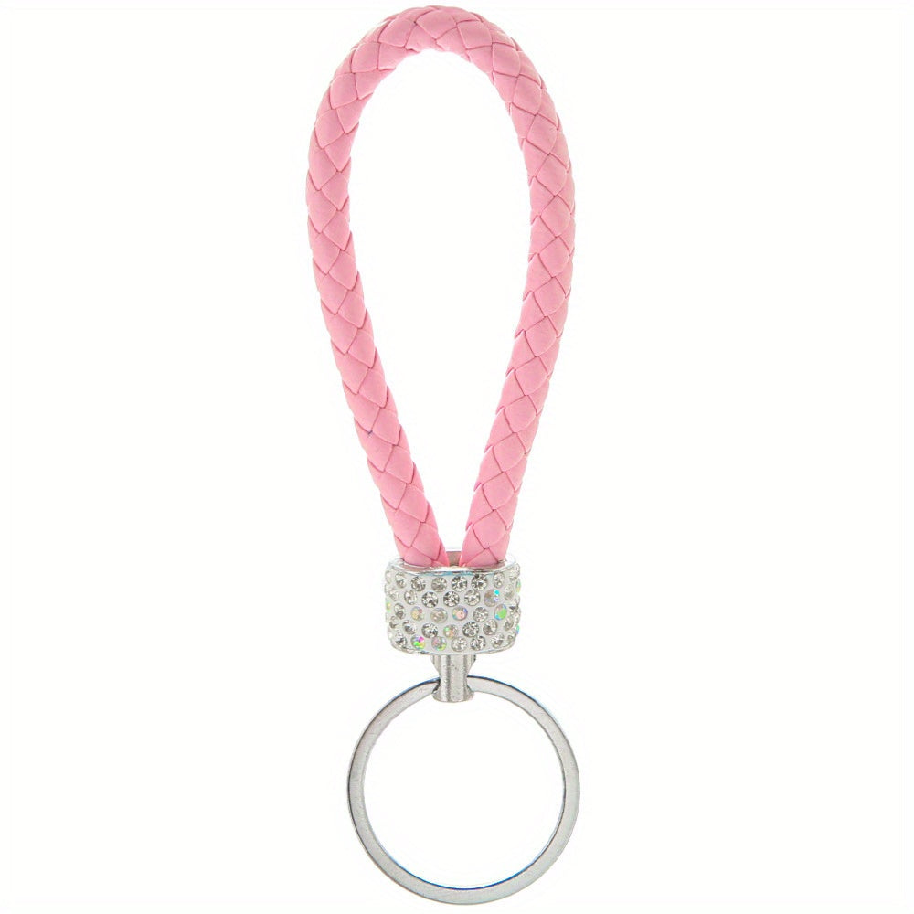Unisex Braided Rope Rhinestone Car Keychain Monochrome Jewelry