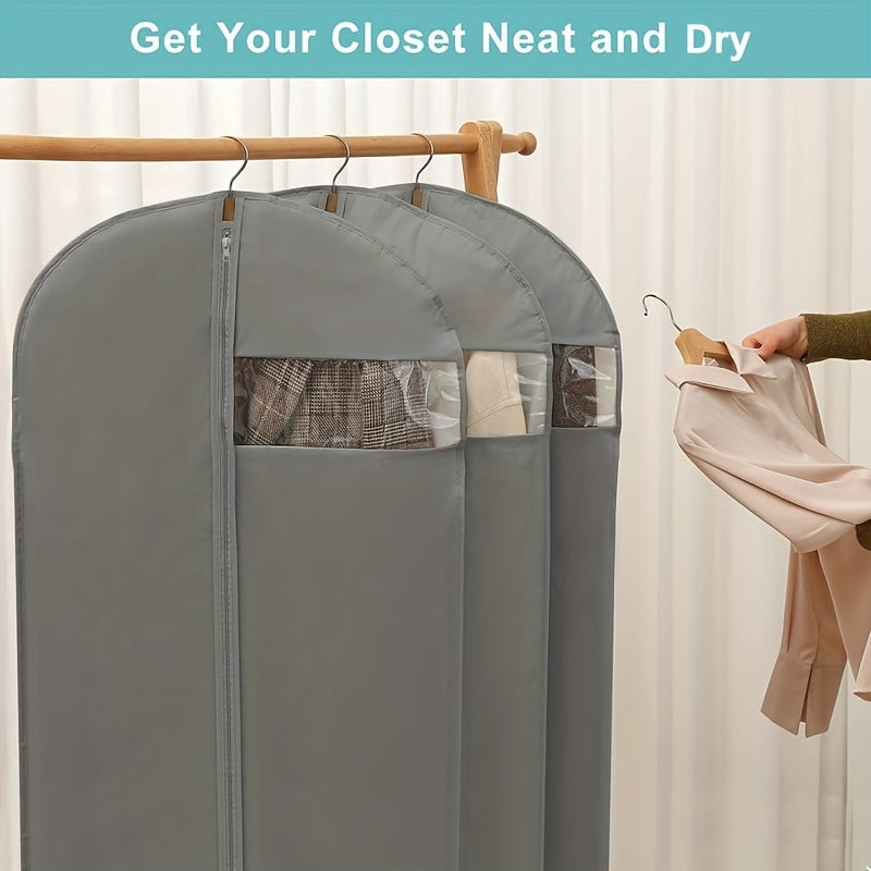 Gray Foldable Non-Woven Garment Bag with Zipper for Travel and Closet Storage