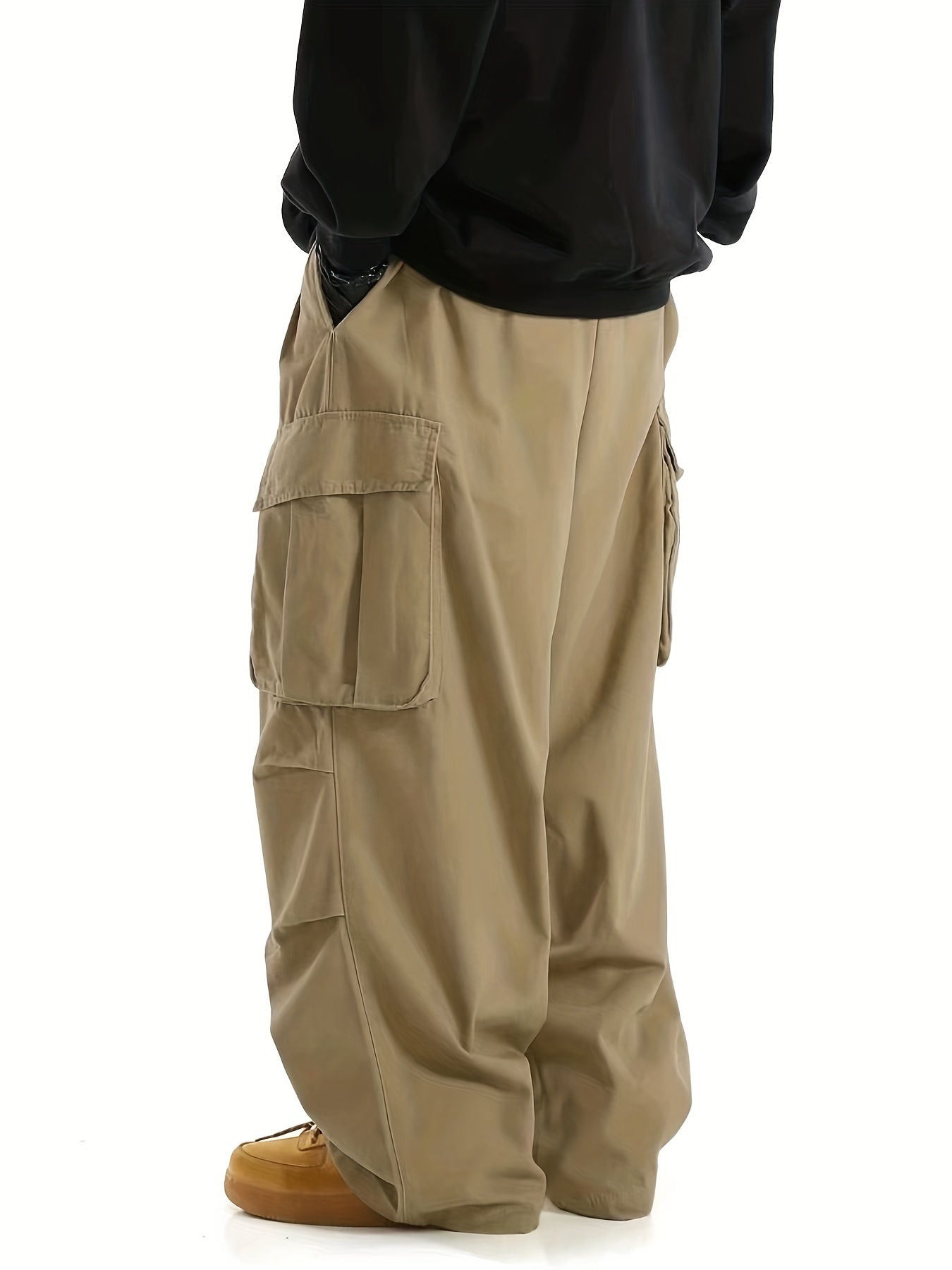 Men's Loose Long Pants with Multiple Pockets Drawstring Waist Casual Polyester