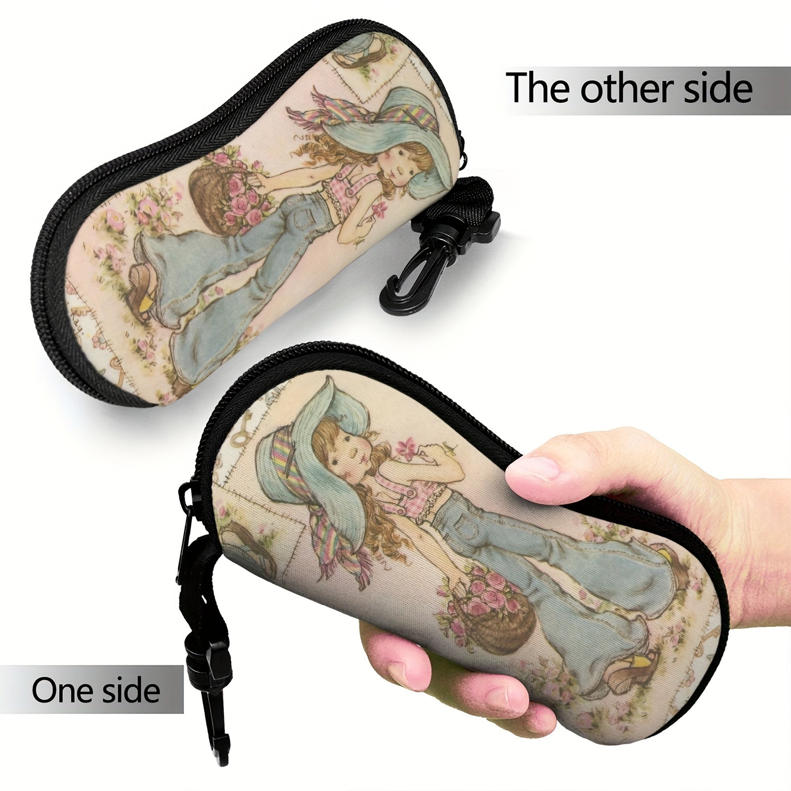 Flower Pattern Glasses Case with Zipper Closure Unisex Travel Storage Bag