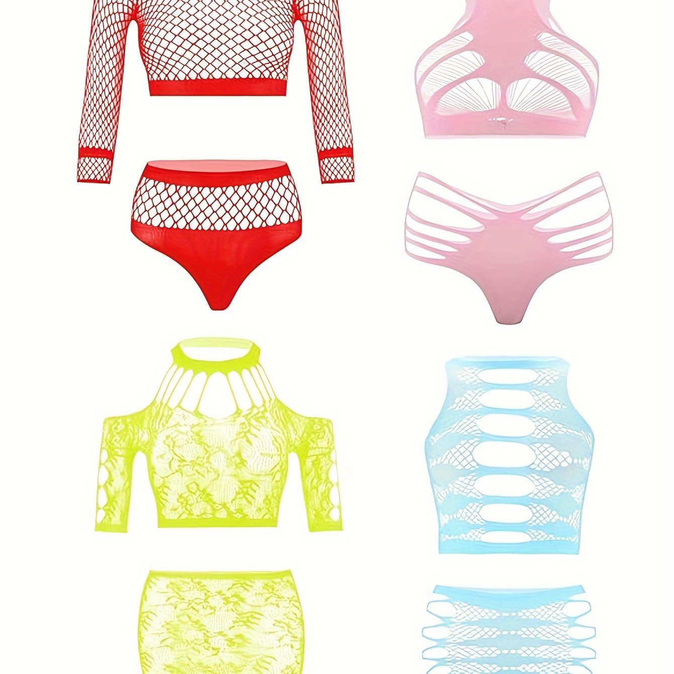 Conjunto de lencería de talla grande para mujer, top y braga de malla transparente, 8 piezas