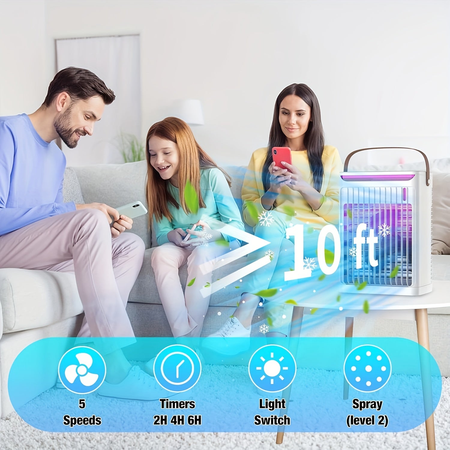 Portable Desktop Air Cooler 5 Speed Timer Mist Modes 680ml Water Tank USB Powered