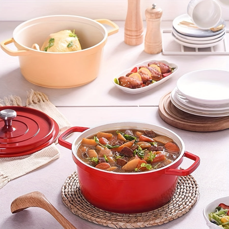 Enamel Pot with Lid, Multi-Purpose Soup and Stewing Cookware, Suitable for All Stovetops