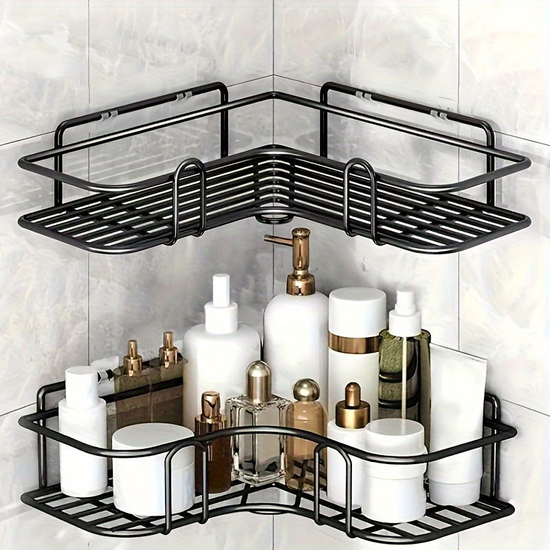 Black Metal Wall Shelf for Bathroom and Kitchen 2-Tier Storage Rack Organizer