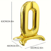 Kit de globos con número de foil dorado con soporte 81cm de aluminio metálico para celebraciones