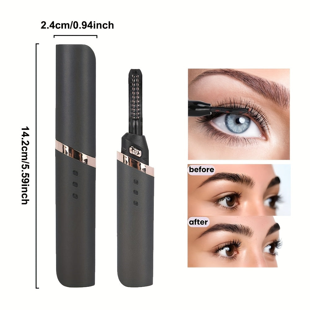 USB orqali zaryadlanadigan isitiladigan kirpik buruvchi, 3 ta isitish sozlamasi bilan - Ayollar uchun elektr kirpik buruvchi asbob, oson permalash, 280mAh batareya, qora/oltin, kirpik permalash asboblari