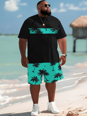 Plus Size Men's Casual Set Short-Sleeve T-Shirt and Shorts for Summer Beach