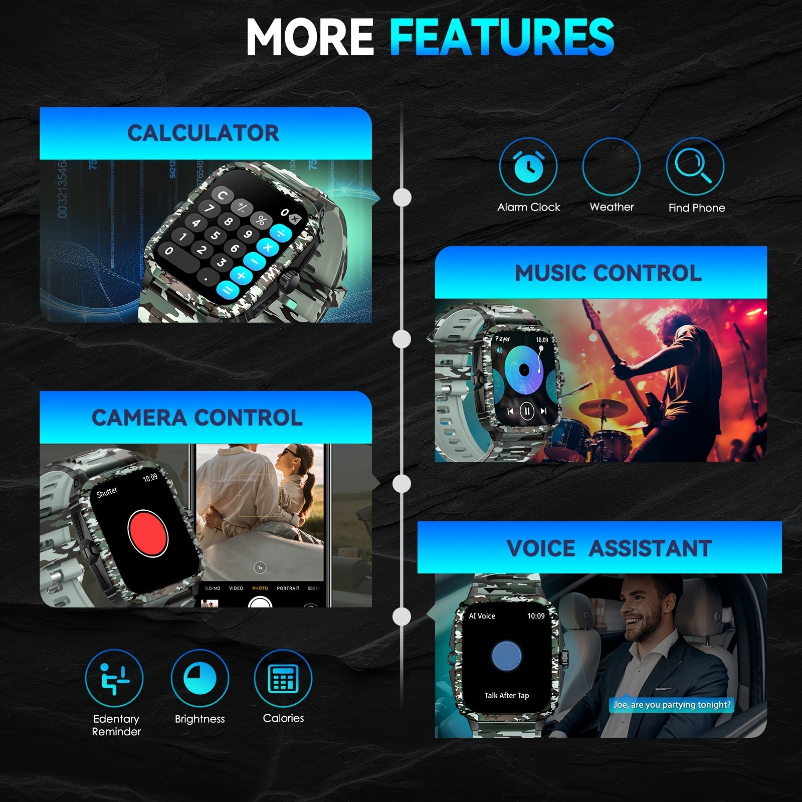 Smart Watch 1.96-Inch Wireless 5.3 Voice Assistant Exercise Recording Multi-Sports Water Resistant