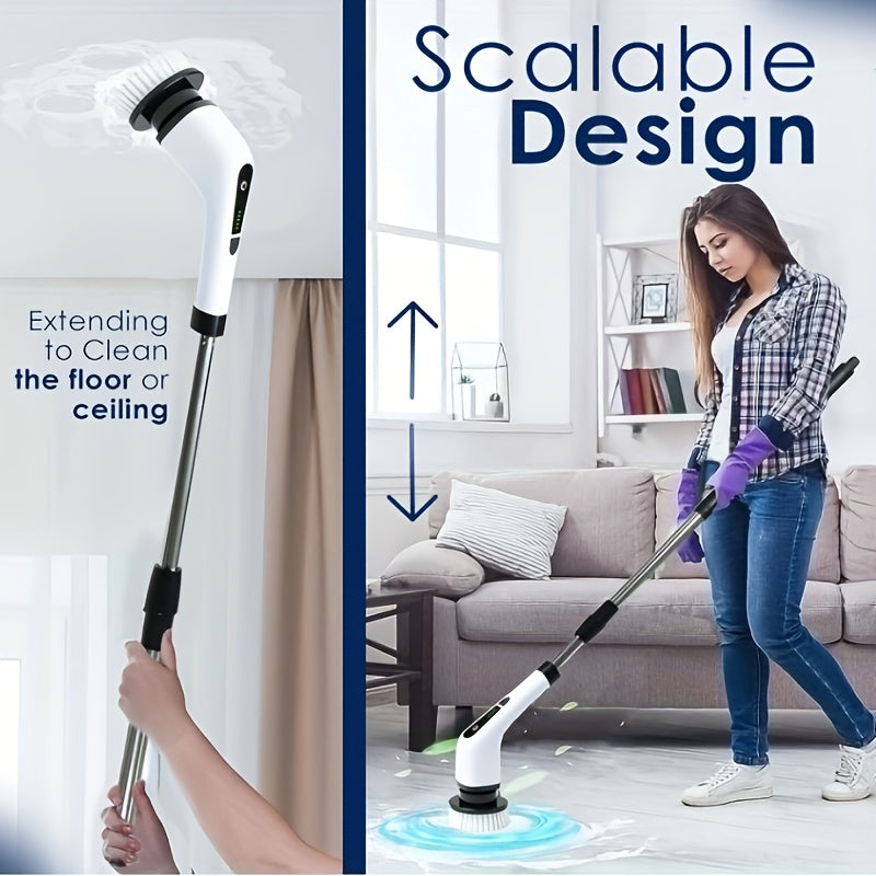 7-in-1 Elektr tozalash choʻpchiq, 7 ta almashtiriladigan boshli, sozlanadigan tutqichli, pol, hojatxona, plitkalar uchun