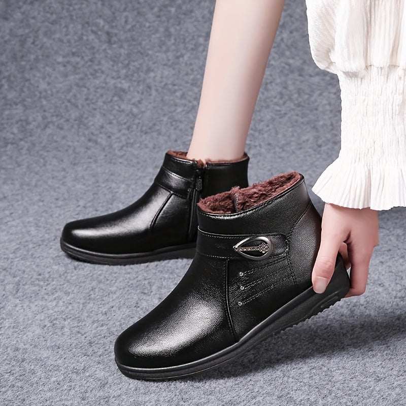 Women's Fleece-Lined Ankle Boots Warm Winter Shoes Non-Slip Sole