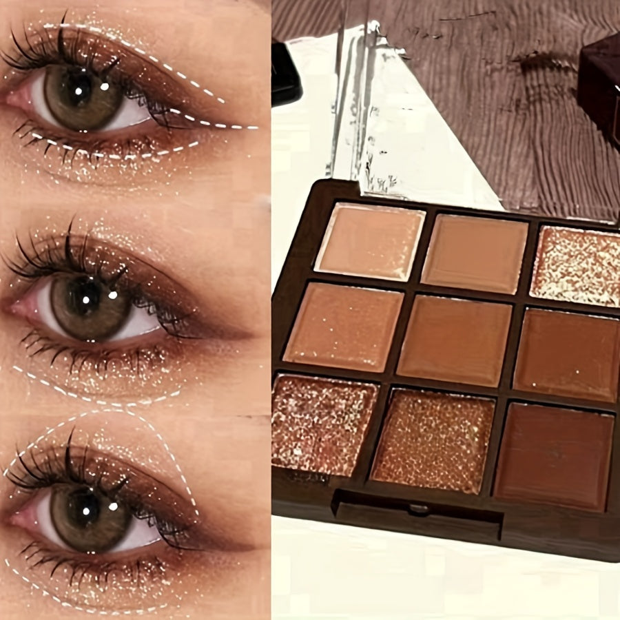 9-Color Eyeshadow Palette Brown Shimmery Matte Chocolate for Daily Use