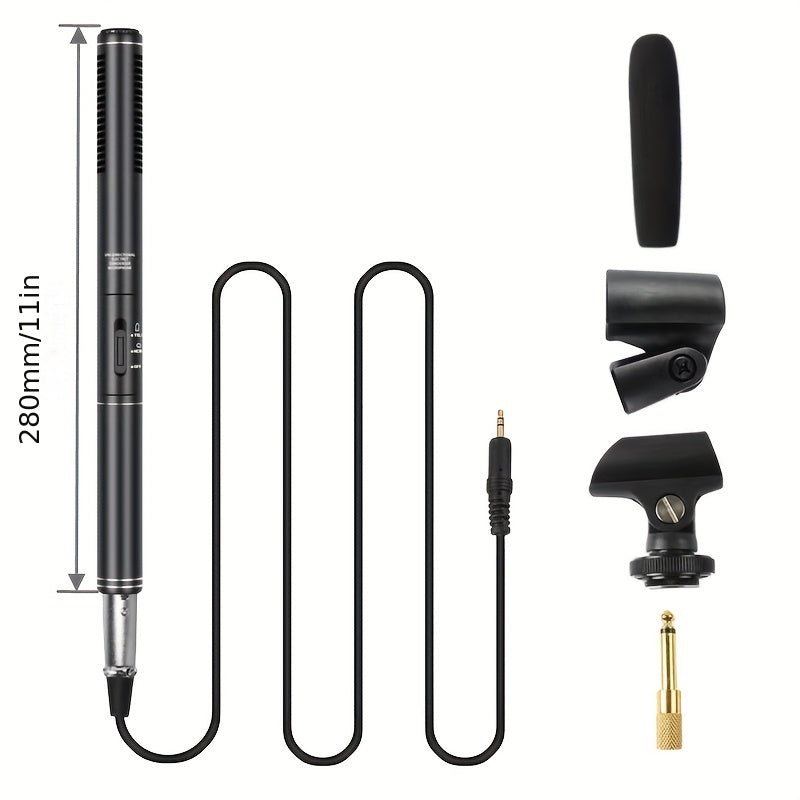 Outdoor Condenser Microphone for Interviews with Windproof Cover and Metal Bracket Black