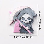 Halloween Costume Accessory Brooch, Grim Reaper Hand Scythe and Tombstone Pin, Acrylic Halloween Jewelry
